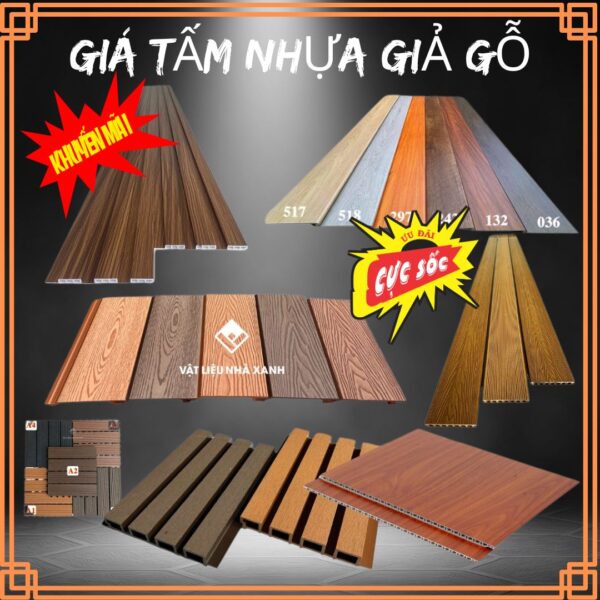 Giá Tấm Nhựa Giả Gỗ Ốp Tường Trần Trong Nhà Ngoài trời 48 gia tam nhua gia go nha xanh